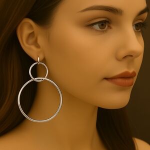 Silver tone Double Hoops Interconnected 2.5-in drop Earrings - Women's Jewelry